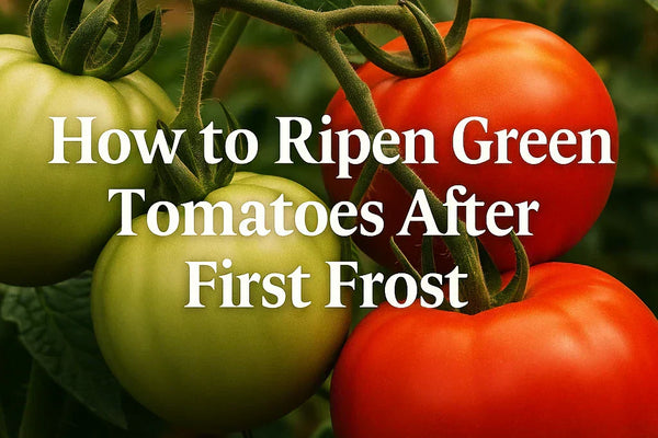 Green and red beefsteak tomatoes ripening on the vine in late season garden, illustrating how to ripen green tomatoes after the first frost.