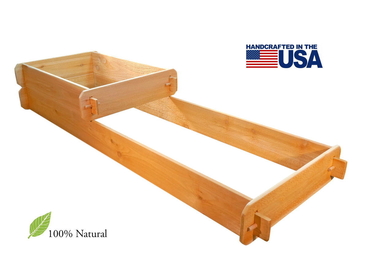 Two-tier cedar raised garden bed kits from Timberlane Gardens — handcrafted Select Cedar planters made in the USA, designed for deep-rooted vegetables and compact gardens.