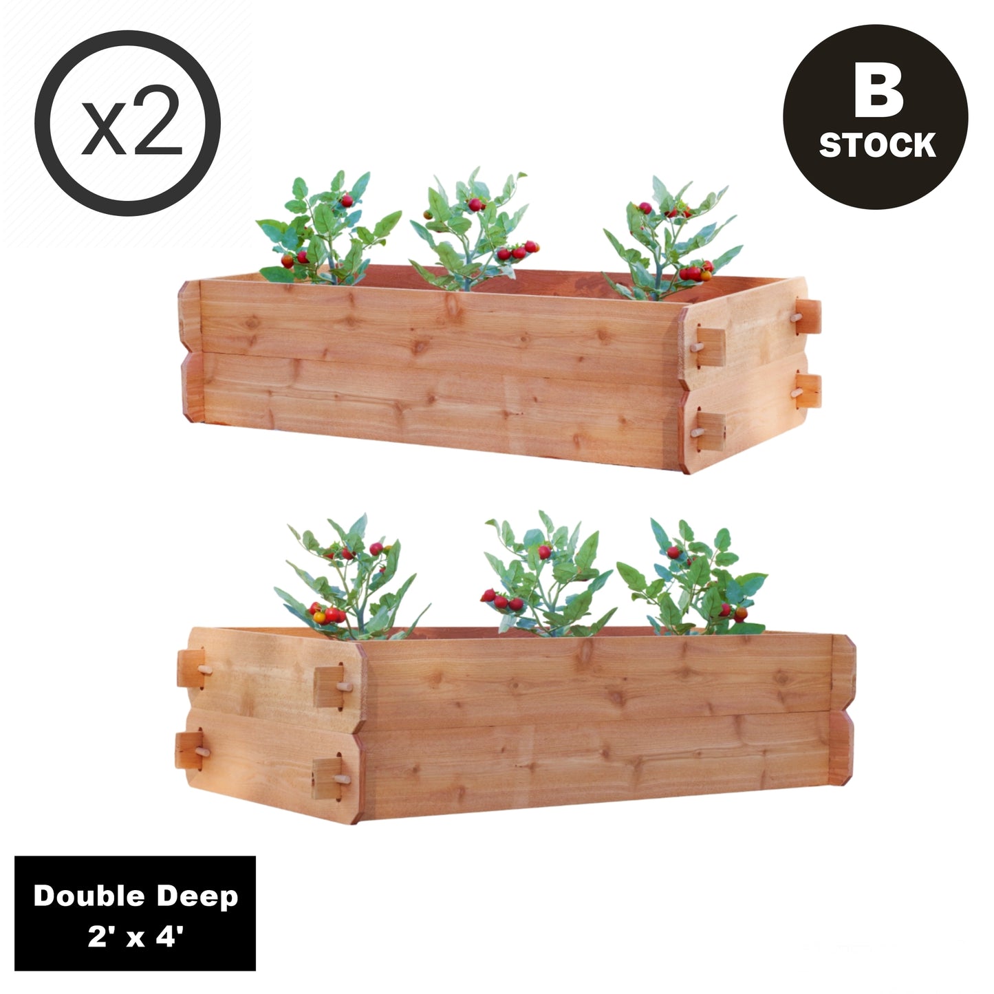 'B-STOCK' SET OF 2 Timberlane Gardens Easy Raised Garden Bed Kits. Double Deep. Select Cedar. Mortise & Tenon. 2' W x 4' L