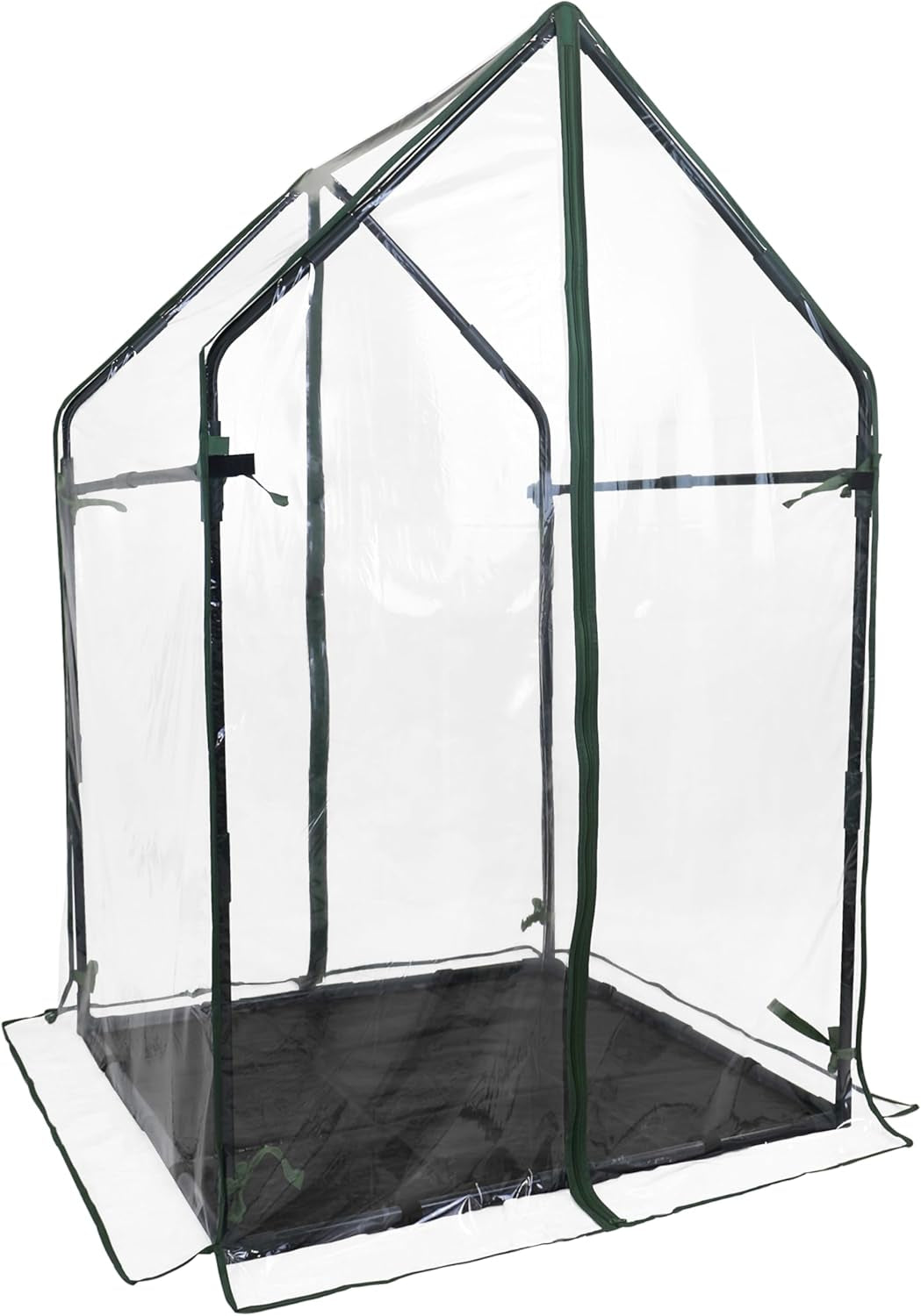 Detail view showing cedar raised garden bed with clear PVC cold frame greenhouse cover by Timberlane Gardens.