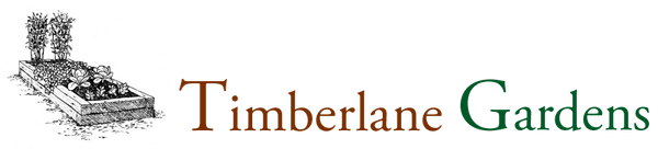 Timberlane Gardens logo showing a raised garden bed with vegetable plants and company name
